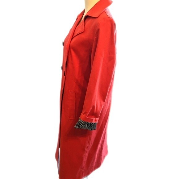 Talbots coral orange/pink long double breasted trench coat, lined size 6 - Picture 3 of 6